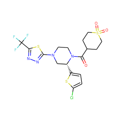 O=C(C1CCS(=O)(=O)CC1)N1CCN(c2nnc(C(F)(F)F)s2)C[C@H]1c1ccc(Cl)s1 ZINC001772654454