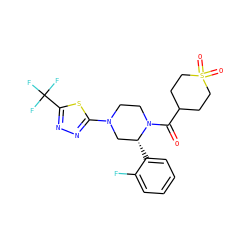 O=C(C1CCS(=O)(=O)CC1)N1CCN(c2nnc(C(F)(F)F)s2)C[C@H]1c1ccccc1F ZINC001772640222