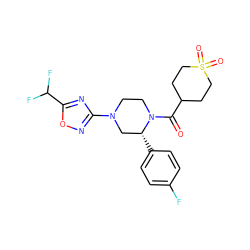 O=C(C1CCS(=O)(=O)CC1)N1CCN(c2noc(C(F)F)n2)C[C@H]1c1ccc(F)cc1 ZINC001772610177