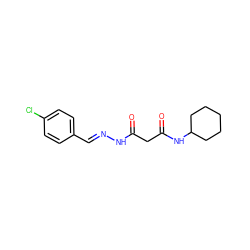 O=C(CC(=O)NC1CCCCC1)N/N=C/c1ccc(Cl)cc1 ZINC000000335742