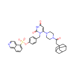 O=C(CC12CC3CC(CC(C3)C1)C2)N1CCN(c2cc(=O)[nH]c(=O)n2Cc2ccc(OS(=O)(=O)c3cccc4cnccc34)cc2)CC1 ZINC000205362636