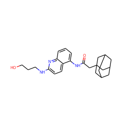 O=C(CC12CC3CC(CC(C3)C1)C2)Nc1cccc2nc(NCCCO)ccc12 ZINC000003818224