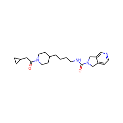 O=C(CC1CC1)N1CCC(CCCCNC(=O)N2Cc3ccncc3C2)CC1 ZINC000166491538