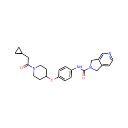 O=C(CC1CC1)N1CCC(Oc2ccc(NC(=O)N3Cc4ccncc4C3)cc2)CC1 ZINC000166284551