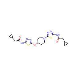 O=C(CC1CC1)Nc1nnc(OC2CCN(c3nnc(NC(=O)CC4CC4)s3)CC2)s1 ZINC000653697664