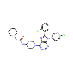 O=C(CC1CCCCC1)NC1CCN(c2ncnc3c2nc(-c2ccccc2Cl)n3-c2ccc(Cl)cc2)CC1 ZINC000096937553