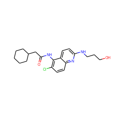 O=C(CC1CCCCC1)Nc1c(Cl)ccc2nc(NCCCO)ccc12 ZINC000042967345