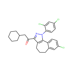 O=C(CC1CCCCC1)c1nn(-c2ccc(Cl)cc2Cl)c2c1CCCc1cc(Cl)ccc1-2 ZINC000139860485