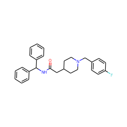 O=C(CC1CCN(Cc2ccc(F)cc2)CC1)NC(c1ccccc1)c1ccccc1 ZINC000013780922