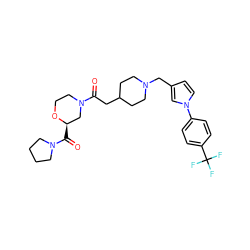 O=C(CC1CCN(Cc2ccn(-c3ccc(C(F)(F)F)cc3)c2)CC1)N1CCO[C@H](C(=O)N2CCCC2)C1 ZINC000043016647
