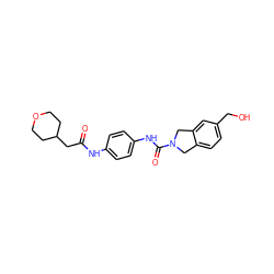 O=C(CC1CCOCC1)Nc1ccc(NC(=O)N2Cc3ccc(CO)cc3C2)cc1 ZINC000167324187