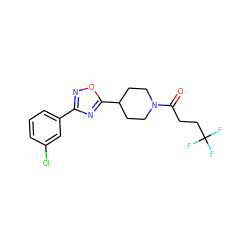 O=C(CCC(F)(F)F)N1CCC(c2nc(-c3cccc(Cl)c3)no2)CC1 ZINC000082153911