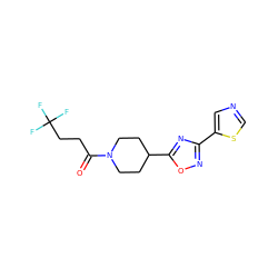 O=C(CCC(F)(F)F)N1CCC(c2nc(-c3cncs3)no2)CC1 ZINC000073198674