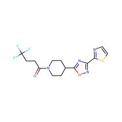 O=C(CCC(F)(F)F)N1CCC(c2nc(-c3nccs3)no2)CC1 ZINC000073199854