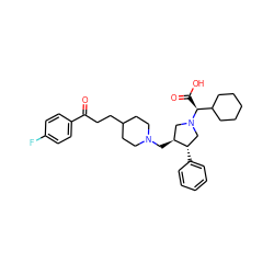 O=C(CCC1CCN(C[C@H]2CN([C@@H](C(=O)O)C3CCCCC3)C[C@@H]2c2ccccc2)CC1)c1ccc(F)cc1 ZINC000028236761