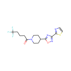 O=C(CCCC(F)(F)F)N1CCC(c2nc(-c3nccs3)no2)CC1 ZINC000082155298