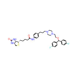 O=C(CCCC[C@@H]1SC[C@H]2NC(=O)N[C@@H]21)Nc1ccc(CCCN2CCN(CCOC(c3ccc(F)cc3)c3ccc(F)cc3)CC2)cc1 ZINC000049938424