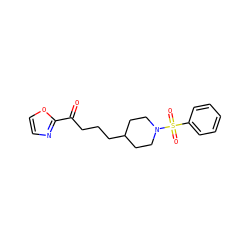 O=C(CCCC1CCN(S(=O)(=O)c2ccccc2)CC1)c1ncco1 ZINC000029126175