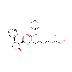 O=C(CCCCC[C@H](NC(=O)[C@H]1C(=O)NC[C@H]1c1ccccc1)C(=O)Nc1ccccc1)NO ZINC000103232991