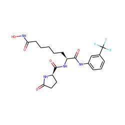 O=C(CCCCC[C@H](NC(=O)[C@H]1CCC(=O)N1)C(=O)Nc1cccc(C(F)(F)F)c1)NO ZINC000103231957