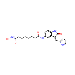 O=C(CCCCCCC(=O)Nc1ccc2c(c1)/C(=C/c1ccc[nH]1)C(=O)N2)NO ZINC000112965611