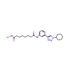 O=C(CCCCCCC(=O)Nc1cccc(-c2cn(C3CCCCC3)nn2)c1)NO ZINC000049070553