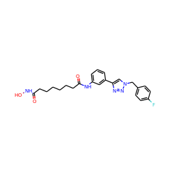 O=C(CCCCCCC(=O)Nc1cccc(-c2cn(Cc3ccc(F)cc3)nn2)c1)NO ZINC000029069744