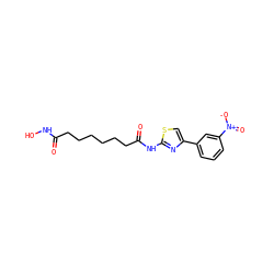 O=C(CCCCCCC(=O)Nc1nc(-c2cccc([N+](=O)[O-])c2)cs1)NO ZINC000028655639