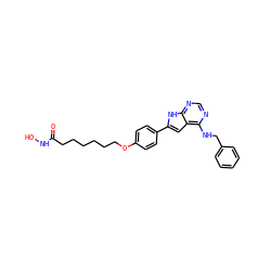 O=C(CCCCCCOc1ccc(-c2cc3c(NCc4ccccc4)ncnc3[nH]2)cc1)NO ZINC000138907336