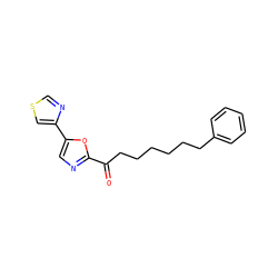 O=C(CCCCCCc1ccccc1)c1ncc(-c2cscn2)o1 ZINC000072106280