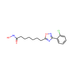 O=C(CCCCCCc1nc(-c2ccccc2Cl)no1)NO ZINC000141949712