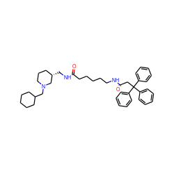 O=C(CCCCCNC(=O)CC(c1ccccc1)(c1ccccc1)c1ccccc1)NC[C@H]1CCCN(CC2CCCCC2)C1 ZINC000028093150