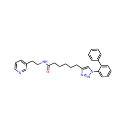 O=C(CCCCCc1cn(-c2ccccc2-c2ccccc2)nn1)NCCc1cccnc1 ZINC000653766328