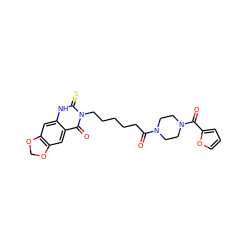 O=C(CCCCCn1c(=S)[nH]c2cc3c(cc2c1=O)OCO3)N1CCN(C(=O)c2ccco2)CC1 ZINC000004004402