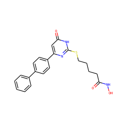 O=C(CCCCSc1nc(-c2ccc(-c3ccccc3)cc2)cc(=O)[nH]1)NO ZINC000140782936