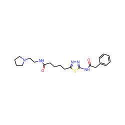 O=C(CCCCc1nnc(NC(=O)Cc2ccccc2)s1)NCCN1CCCC1 ZINC000095577944