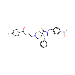 O=C(CCCN1CCC2(CC1)C(=O)N(Cc1ccc([N+](=O)[O-])cc1)CN2c1ccccc1)c1ccc(F)cc1 ZINC000013448536