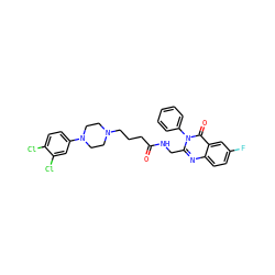 O=C(CCCN1CCN(c2ccc(Cl)c(Cl)c2)CC1)NCc1nc2ccc(F)cc2c(=O)n1-c1ccccc1 ZINC000029123153