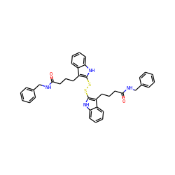 O=C(CCCc1c(SSc2[nH]c3ccccc3c2CCCC(=O)NCc2ccccc2)[nH]c2ccccc12)NCc1ccccc1 ZINC000027714387