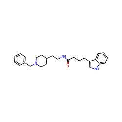 O=C(CCCc1c[nH]c2ccccc12)NCCC1CCN(Cc2ccccc2)CC1 ZINC000136493724
