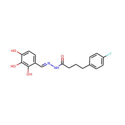 O=C(CCCc1ccc(F)cc1)N/N=C/c1ccc(O)c(O)c1O ZINC001772634171