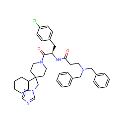 O=C(CCN(Cc1ccccc1)Cc1ccccc1)N[C@H](Cc1ccc(Cl)cc1)C(=O)N1CCC(Cn2cncn2)(C2CCCCC2)CC1 ZINC000027441751