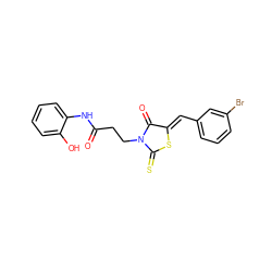 O=C(CCN1C(=O)/C(=C/c2cccc(Br)c2)SC1=S)Nc1ccccc1O ZINC000001239495