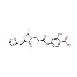 O=C(CCN1C(=O)/C(=C/c2ccco2)SC1=S)Nc1ccc(C(=O)O)c(O)c1 ZINC000002700448