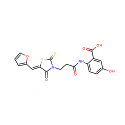 O=C(CCN1C(=O)/C(=C/c2ccco2)SC1=S)Nc1ccc(O)cc1C(=O)O ZINC000008995875