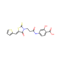 O=C(CCN1C(=O)/C(=C/c2cccs2)SC1=S)Nc1ccc(C(=O)O)c(O)c1 ZINC000002454540