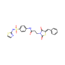 O=C(CCN1C(=O)S/C(=C\c2ccccc2)C1=O)Nc1ccc(S(=O)(=O)Nc2nccs2)cc1 ZINC000008424510