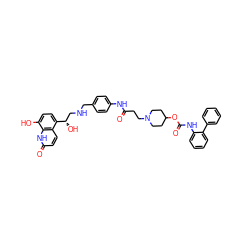 O=C(CCN1CCC(OC(=O)Nc2ccccc2-c2ccccc2)CC1)Nc1ccc(CNC[C@H](O)c2ccc(O)c3[nH]c(=O)ccc23)cc1 ZINC000163092992