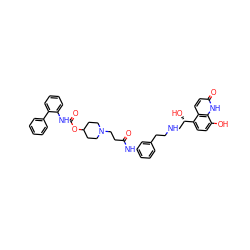 O=C(CCN1CCC(OC(=O)Nc2ccccc2-c2ccccc2)CC1)Nc1cccc(CCNC[C@H](O)c2ccc(O)c3[nH]c(=O)ccc23)c1 ZINC000299858566