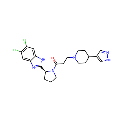 O=C(CCN1CCC(c2cn[nH]c2)CC1)N1CCC[C@H]1c1nc2cc(Cl)c(Cl)cc2[nH]1 ZINC000066074115